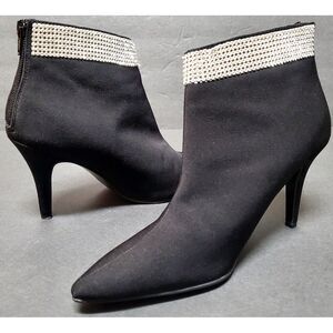 CAPARROS Boots Wright Black Heeled Rhinestone Band Textile Ankle Bootie WOM 6.5